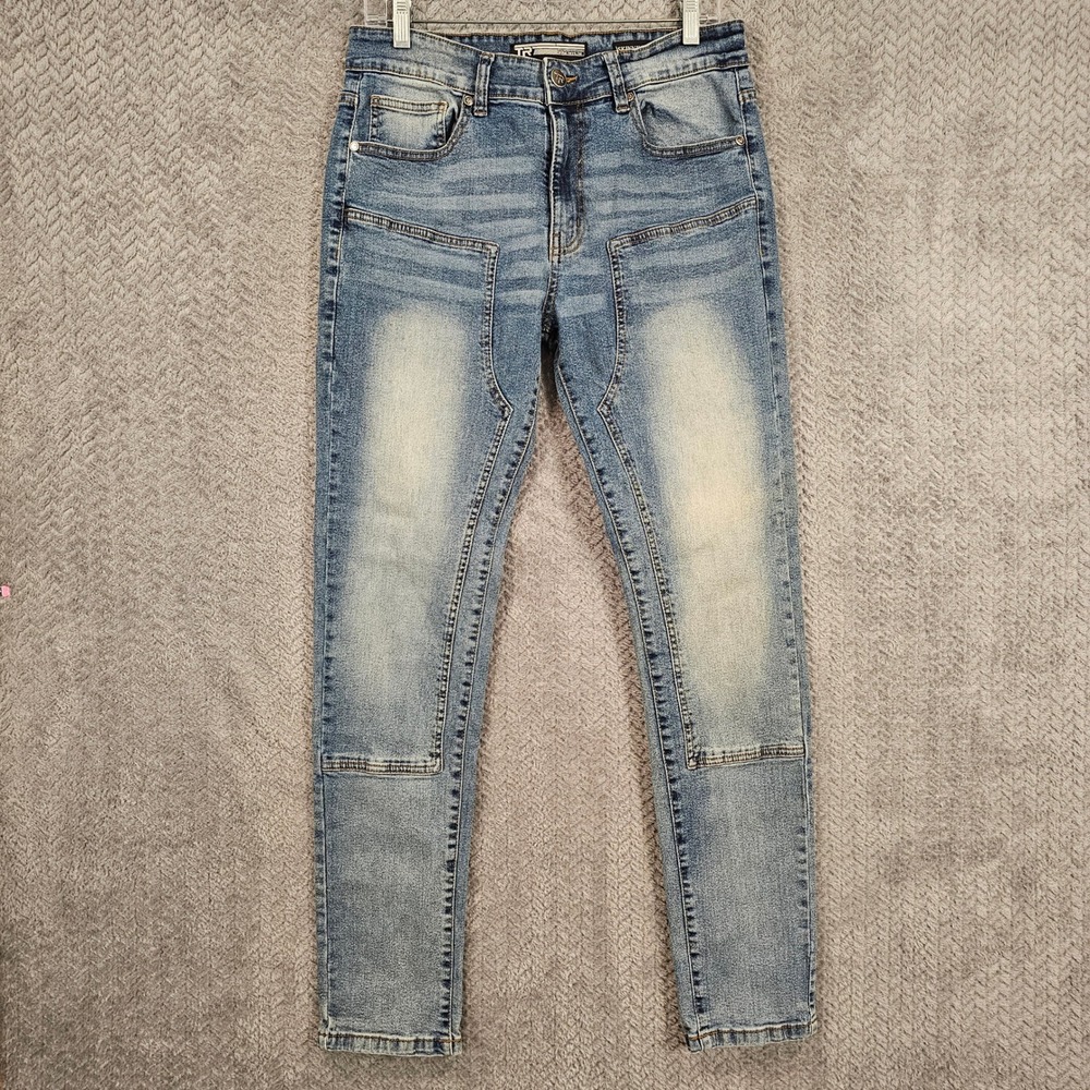 Tailored Recreation Premium Mens‎ Skinny Fit Paneled Moto Jeans Blue W32 L30